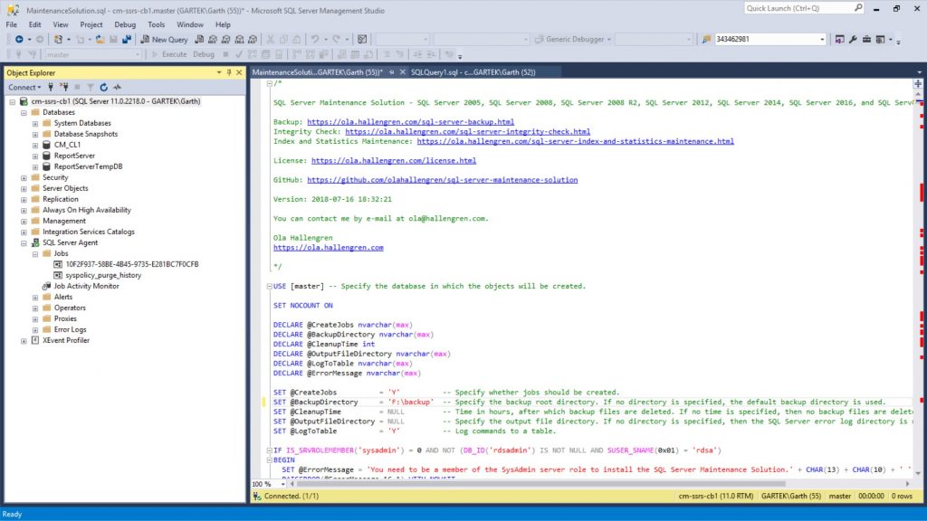 SQL Server Maintenance Solution - SSMS