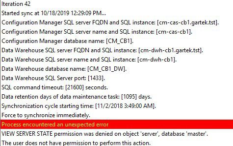 Add Tables to the ConfigMgr Data Warehouse - Log