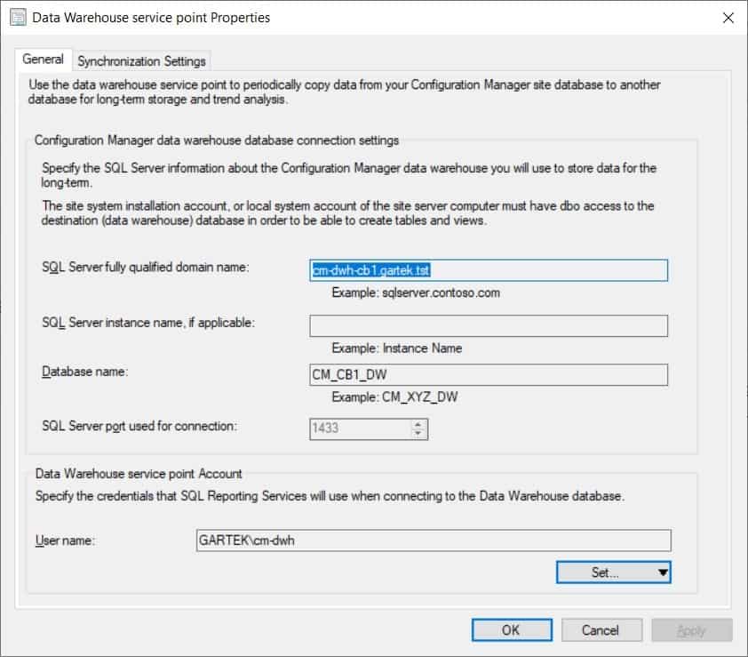 Add Tables to the ConfigMgr Data Warehouse - Properties