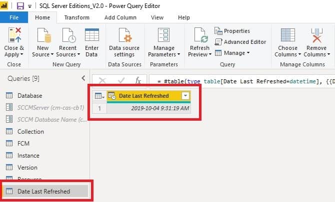 Add the Last Refreshed Date and Time - Table and Column