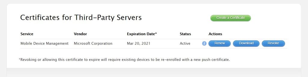 Certificado MDM de Apple: certificados para servidores de terceros
