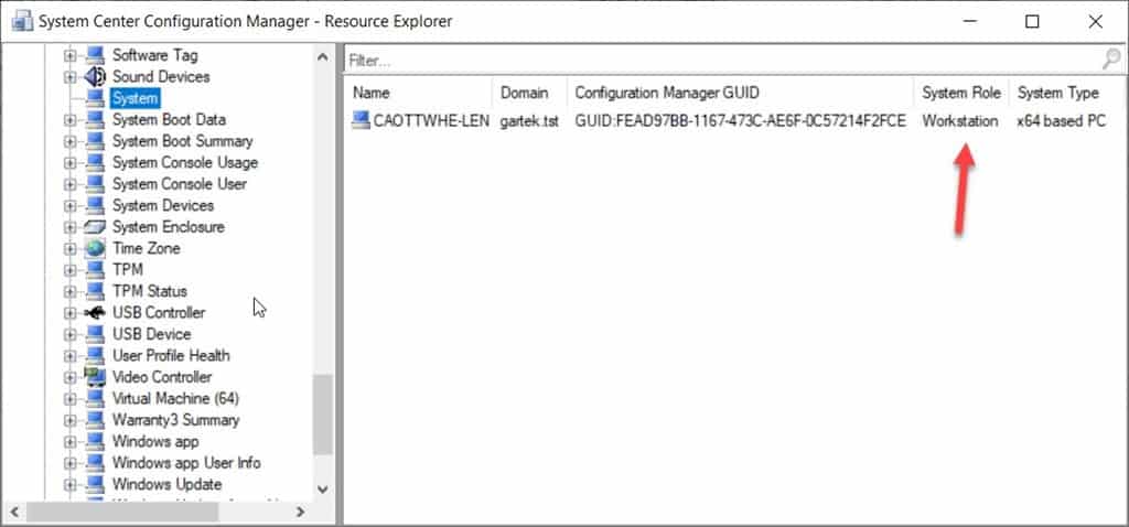 Collection for Workstations - System Role Column