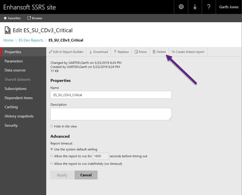 Delete SSRS Reports - Report - Delete