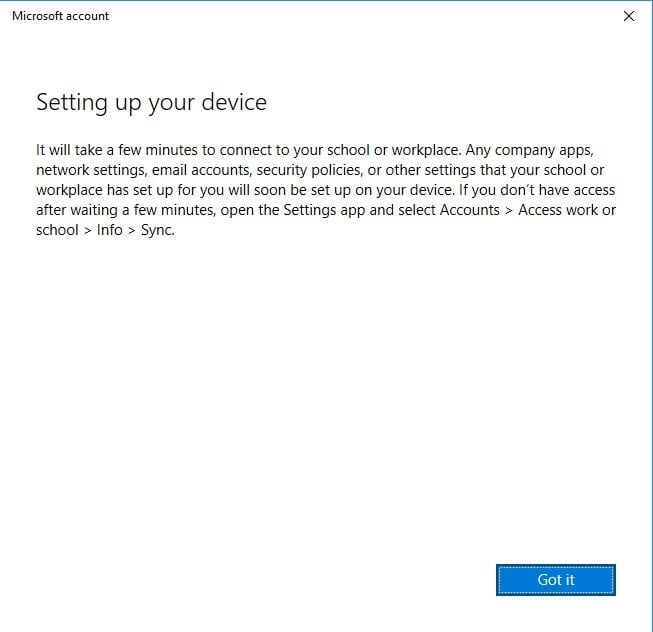 Enable Intune - Got It Button