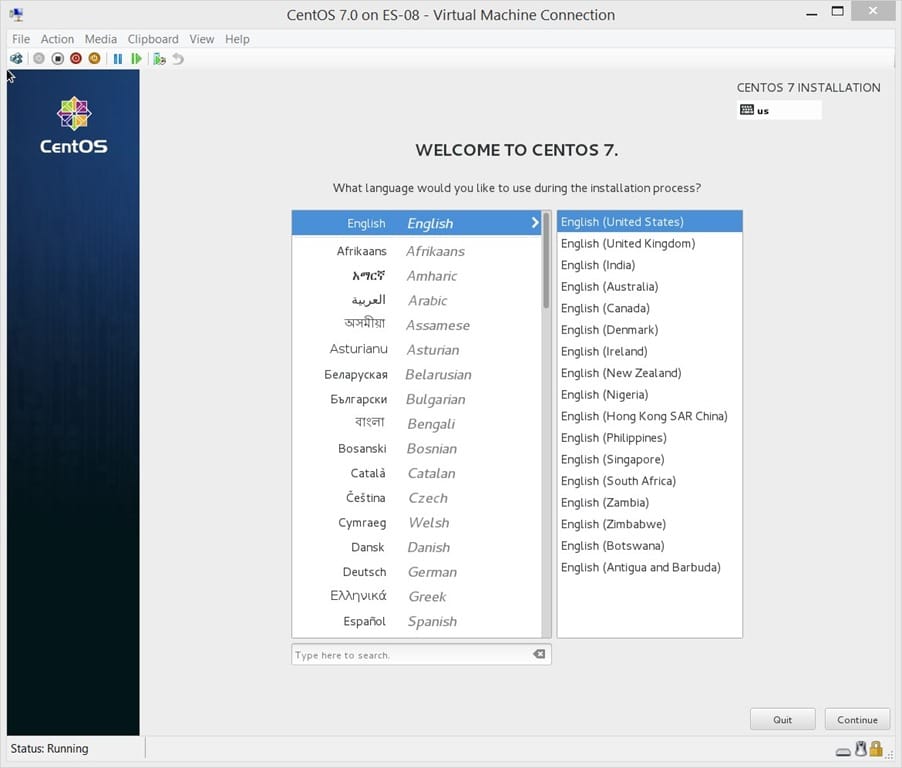 Kuinka asentaa CentOS 7 Linux Virtual Machine-Language