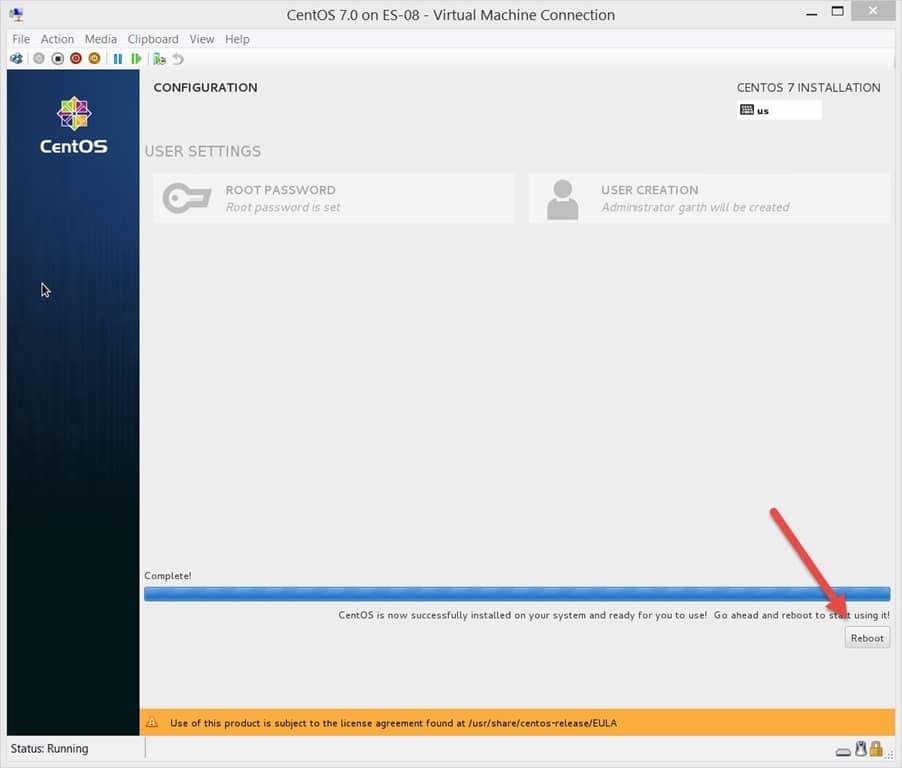 How to Install a CentOS 7 Linux Virtual Machine-Reboot