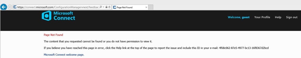 Microsoft Connexion et page introuvables - Message d'erreur