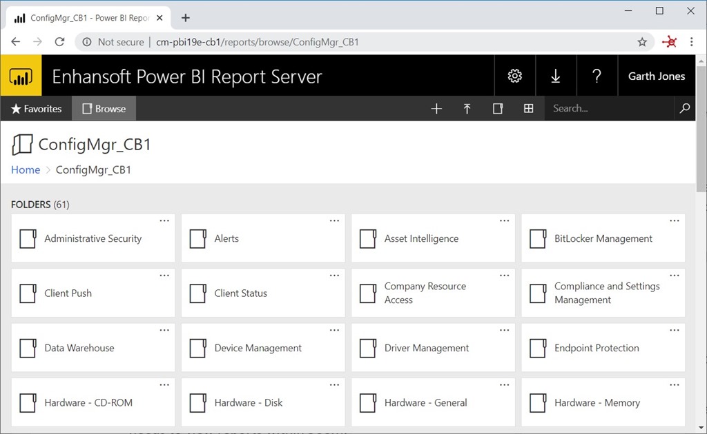 Servidor de informes de Power BI como punto de servicios de informes ConfigMgr - Carpetas del servidor de informes de Power BI Enhansoft