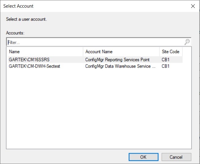 Power BI Report Server en tant que point ConfigMgr Reporting Services - Sélectionnez un compte
