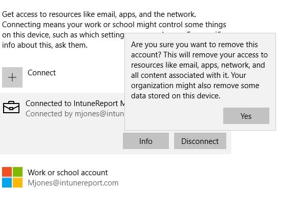 Remove Intune - Yes Button