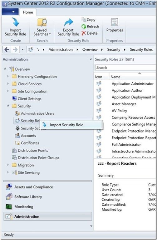 SCCM Report Reader AD Security Group - Import Security Role