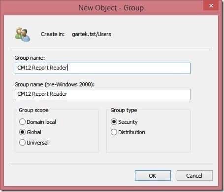 SCCM Report Reader AD Security Group - New Object -Group