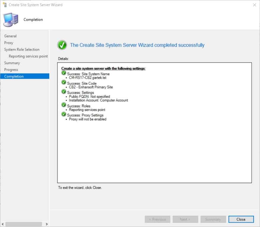 SCCM Reporting Services Point - Completion Node