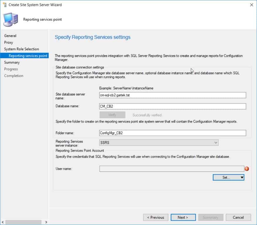 SCCM Reporting Services Point - Istanza server di Reporting Services