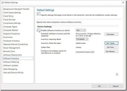 SCCM Software Inventory - Default Settings SCCM Software Inventory - Default Settings