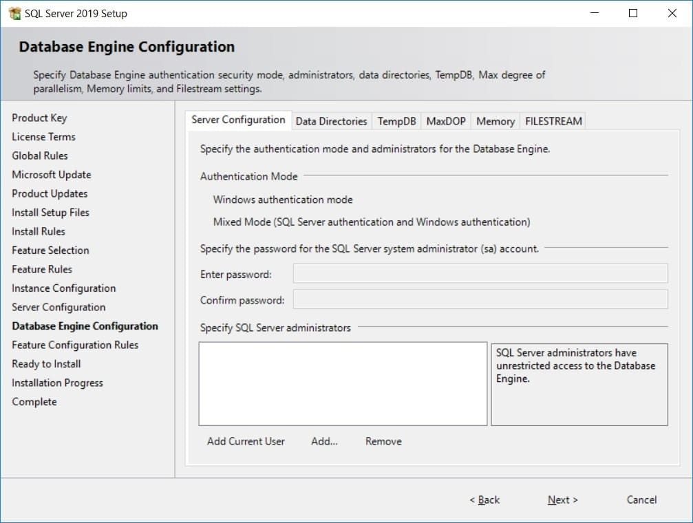 SQL Server 2019 - Database Engine Configuration