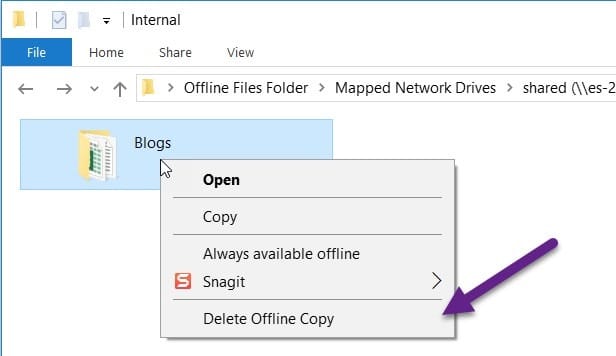 Windows 10 Offline Files - Delete Cached Copies - Delete Offline Copy