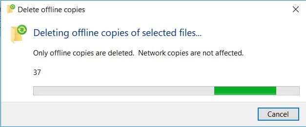 Arquivos off-line Windows 10 - Excluir cópias em cache - Excluir cópias off-line