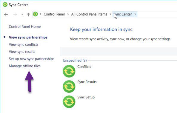Windows 10 Offline Files - Enable - Sync Center