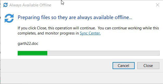 Arquivos offline Windows 10 - Pasta de rede - Sempre disponível offline