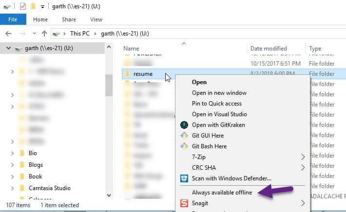 Windows 10 Offline Files - Network Folder