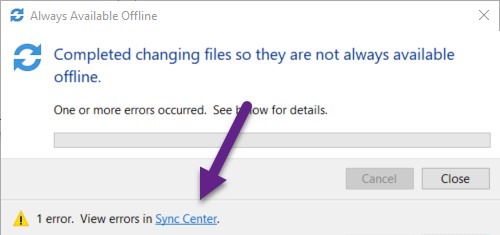 Arquivos offline Windows 10 - Status de sincronização - Link