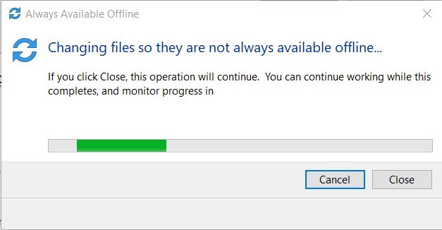 Arquivos offline Windows 10 - Desligar - Nem sempre disponível offline