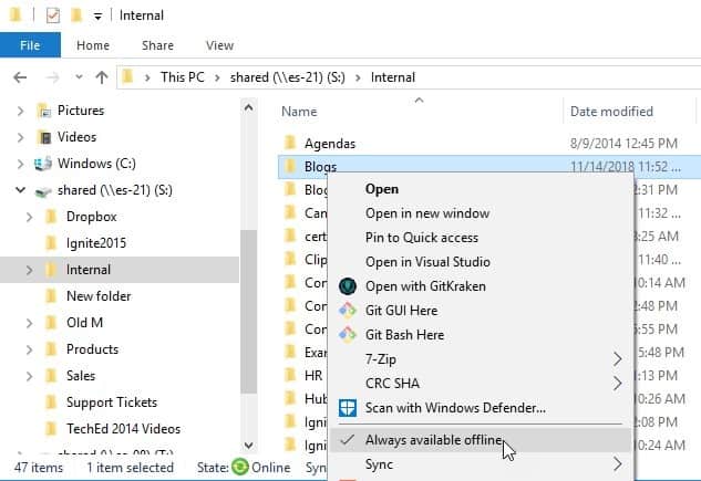 Windows 10 Offline Files - Turn Off