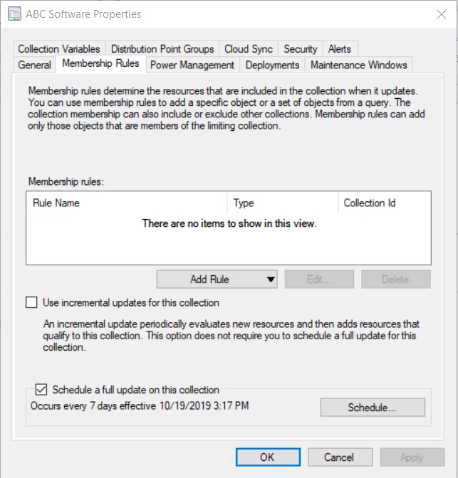 ConfigMgr Management Insights for Collections - Regole di adesione