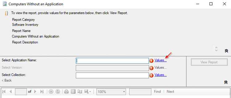 Values Hyperlink - Select Application Name