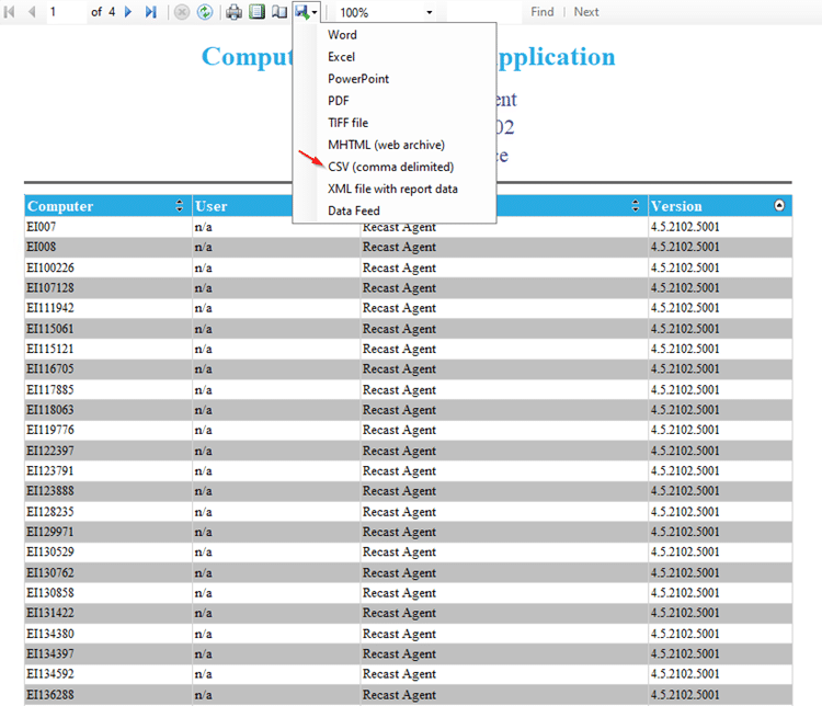 Computers Missing Applications - CSV (comma delimited) Option