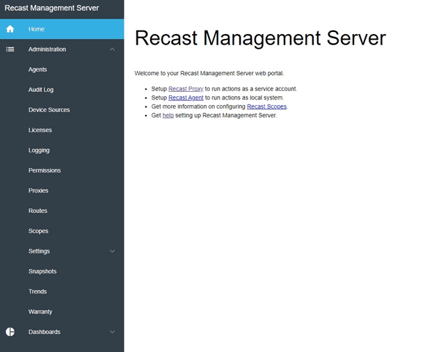 Recast Management Server home