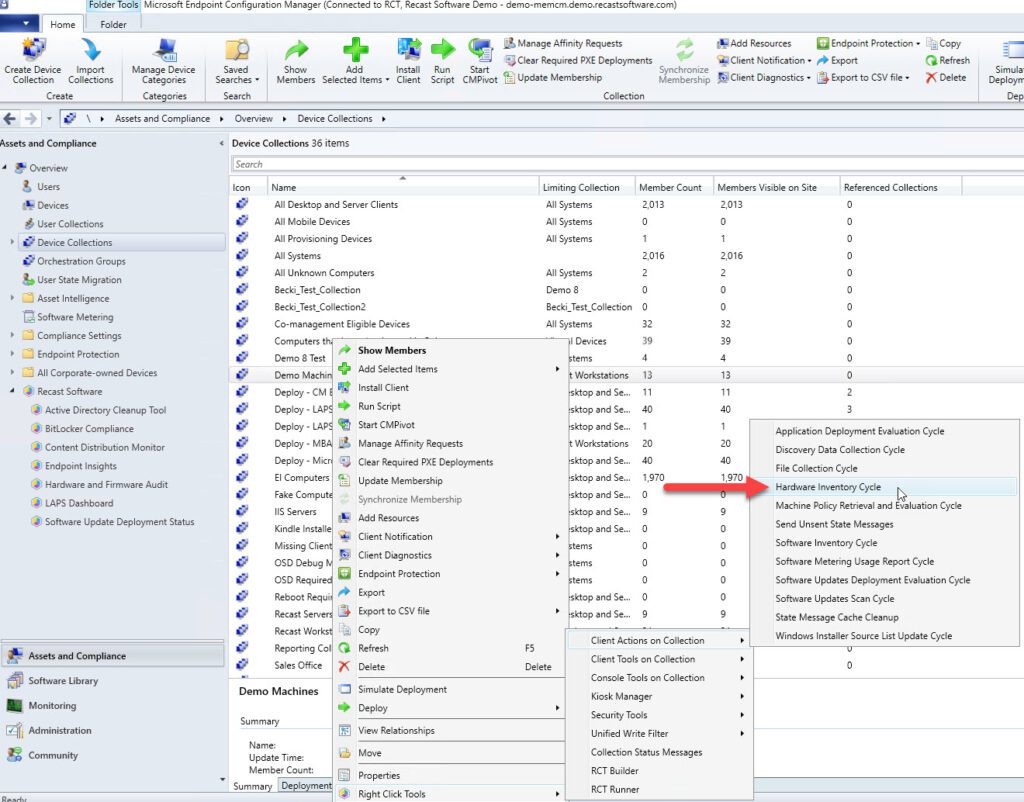 Right Click Tools Client Actions on Collections, Hardware Inventory Cycle