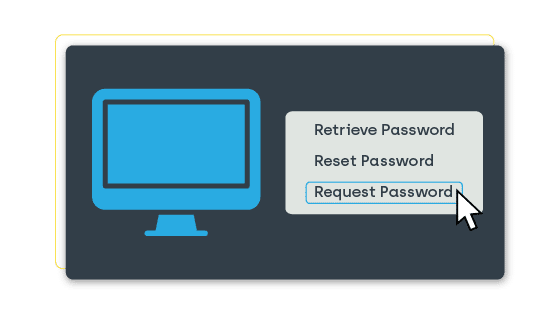 Pop-up from PAM solution product Privilege Manager to retrieve password, reset password, or request password for help desk staff.