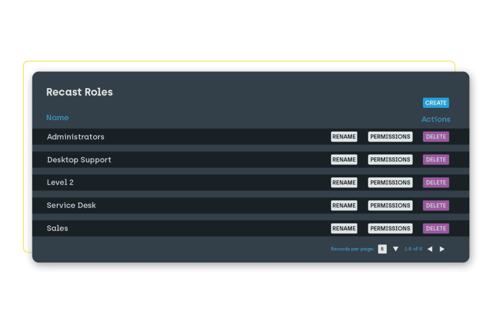 Screenshot from within Right Click Tools to view the Recast Roles that allow you to set up the common permissions to Right Click Tools actions.