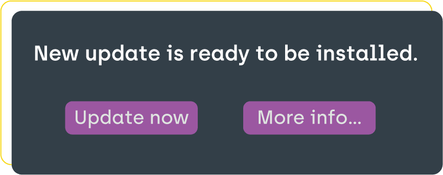 Screenshot from within Application Manager saying that a new update is ready to be installed and giving the receiver an option of update now or more info.