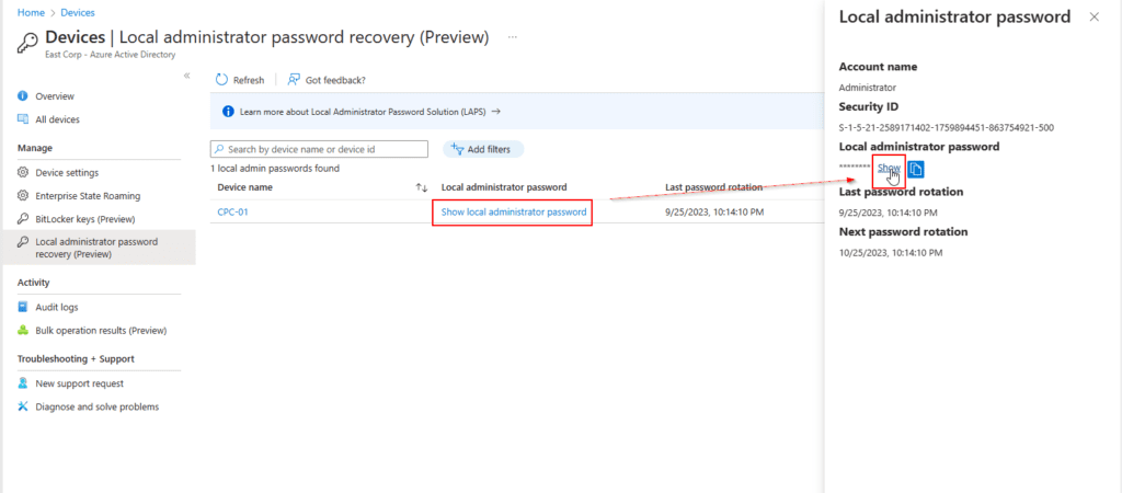 entra ID show password