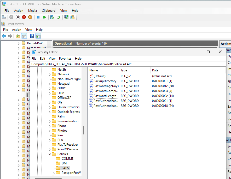 LAPS registry editor