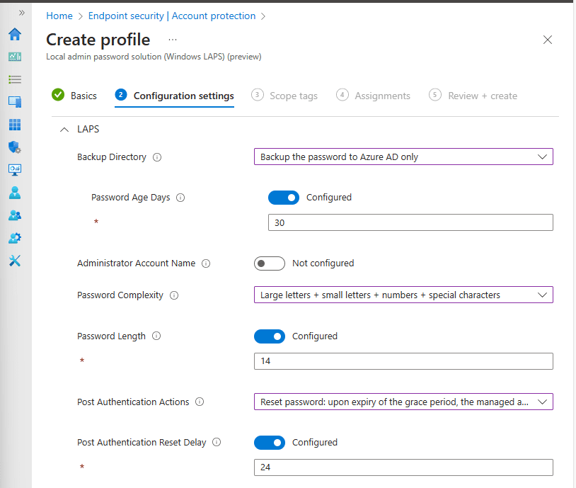 configuration settings