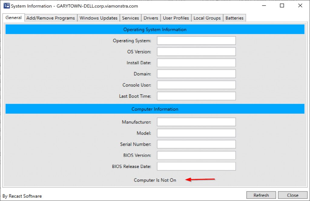 System Information tool Computer is not on status