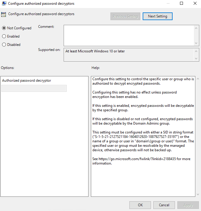 Configure Authorized Password Descriptors