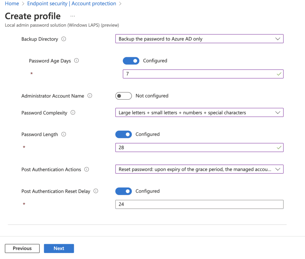 create profile password rules