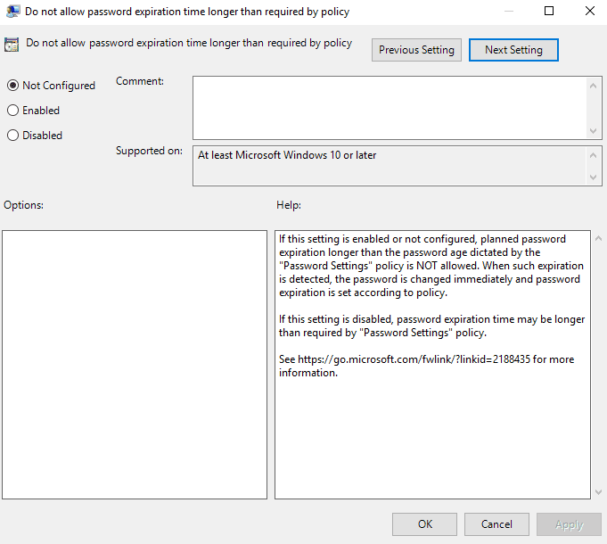Do not Allow Password Expiration Time Longer than Required by Policy
