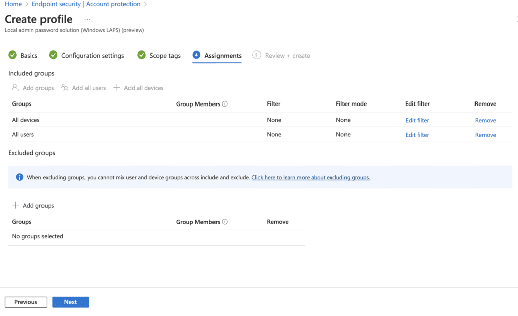 Windows LAPS in Entra ID - create profile assignments