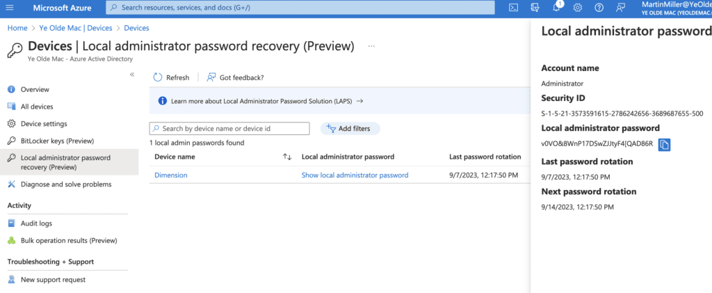 Windows LAPS in Entra ID - local admin password recovery