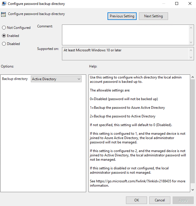 Configure Password Backup Directory