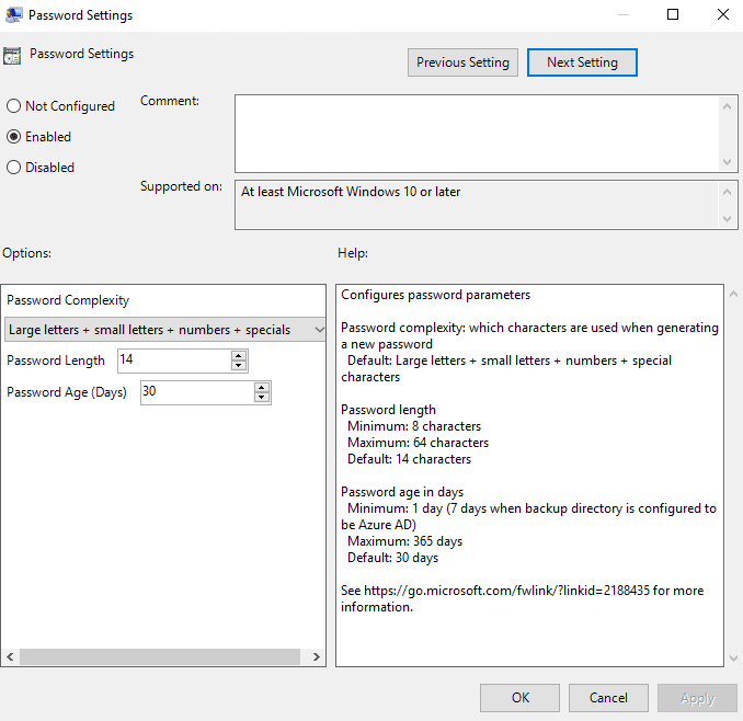 Windows LAPS in AD Password Settings