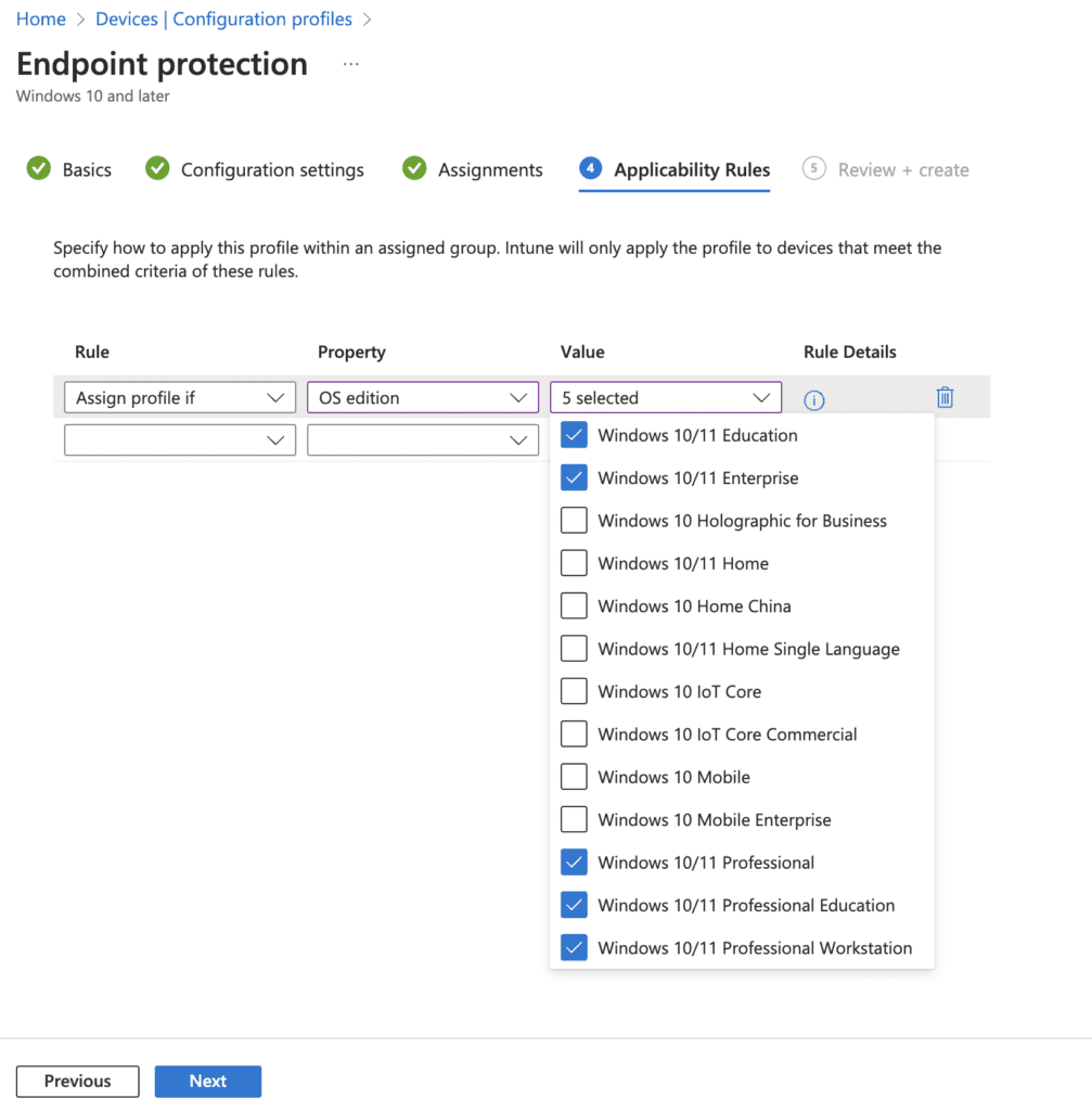How to Configure BitLocker with Intune - select applicability rules