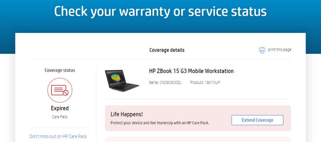 Zbook Warranty HP Warranty Status