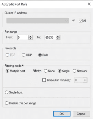 Network Load Balancing - add edit port rule